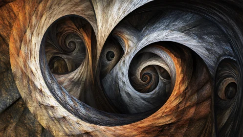 Fractal vortex wood spirals with layered radial curvature design.