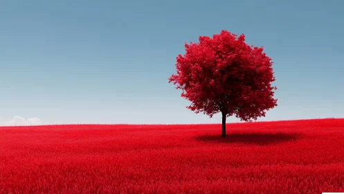 Solitary red tree dominates saturated crimson field