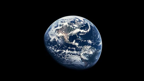 Earth illuminated in deep space with high-contrast orbital viewpoint