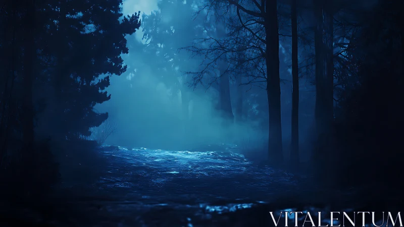 Enchanted Midnight Forest Breathes Luminous Blue Whispers