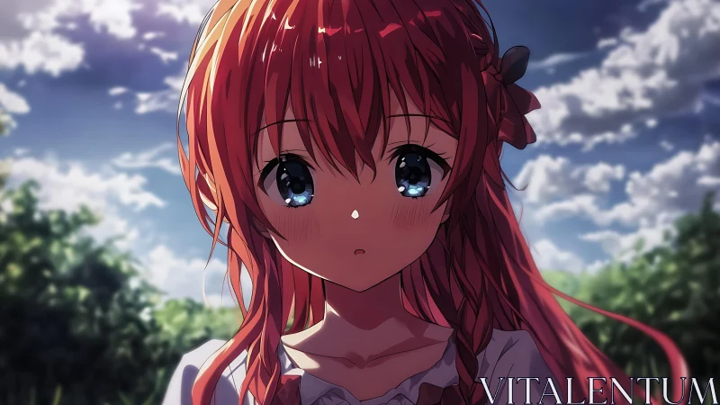 Sunlit red-haired dreamer steals the quiet summer afternoon