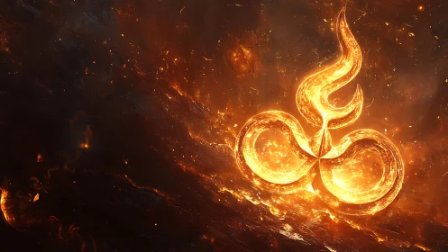 Ethereal Fire Vortex: Luminous Trilobate Form Against Turbulent Dark Matter