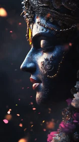 Midnight deity in petals and embers, dreaming in gold.