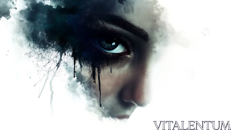 Ocular fragment emerging from turbulent ink-cloud diffusion.