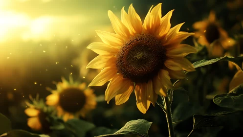 Backlit sunflower head in shallow-depth atmospheric field study.