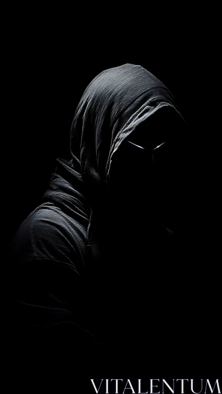 Hooded figure rendered in low key lighting with dark background