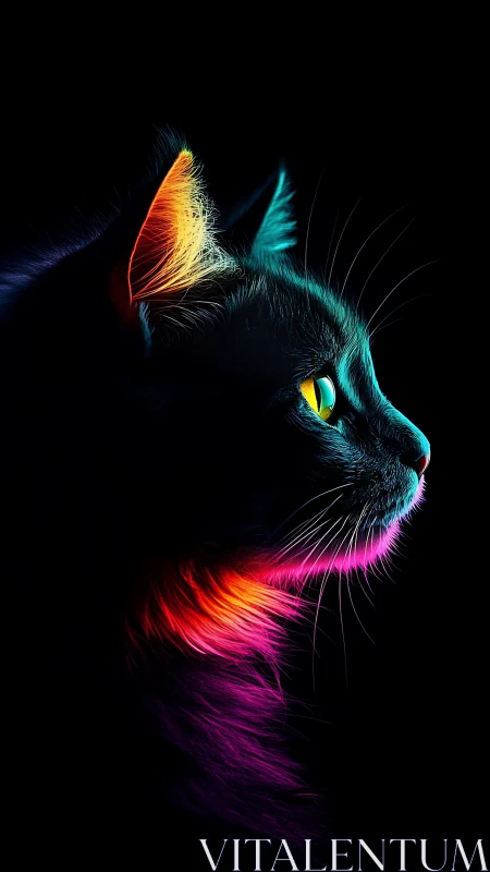 Neon Cat Portrait with Vibrant Luminescent Edges.