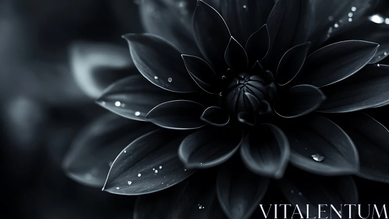 Dark Flower with Dew Drops Blooming in Moody Light