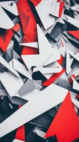 Layered red and white geometric arrow abstraction.