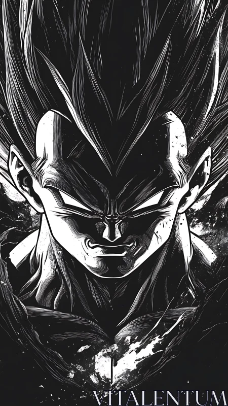 Monochrome manga warrior rendered in high-contrast ink linework