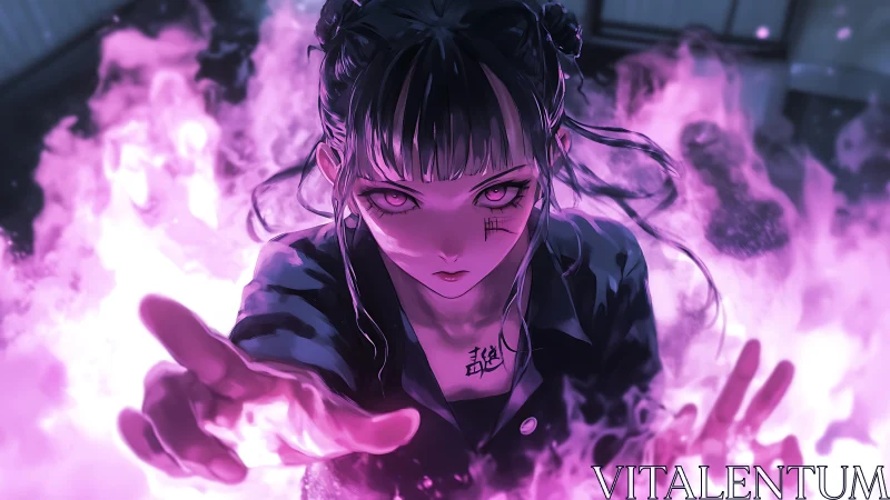 Arcane pyrokinetic conjurer framed in neon magenta plasma.