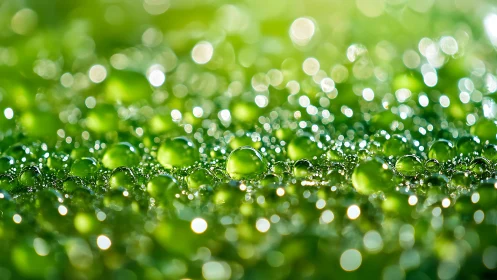 Luminous dewdrop galaxies shimmer across emerald morning fields.