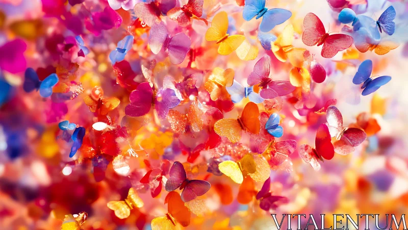 Rainbow butterflies swirl through luminous abstract light.