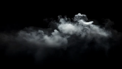 Billowing white smoke drifts across a deep black void.
