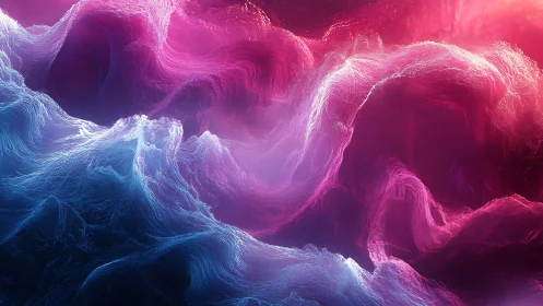 Dreamy cosmic waves of pink and blue drifting in light.