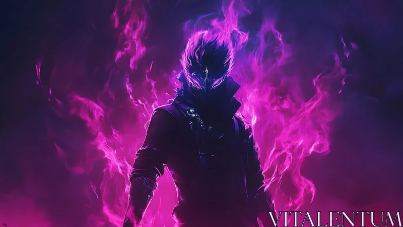 Neon wraith warrior engulfed in vivid magenta flames.