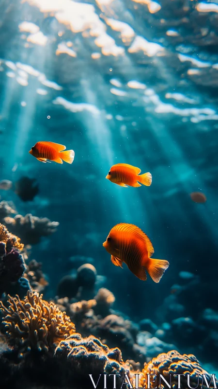 Orange reef fish in shallow underwater coral scene.