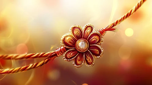 Golden floral bracelet glowing in soft sunset light.