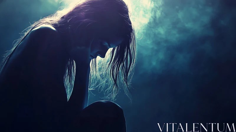 Photorealistic backlit silhouette of woman in profile study.