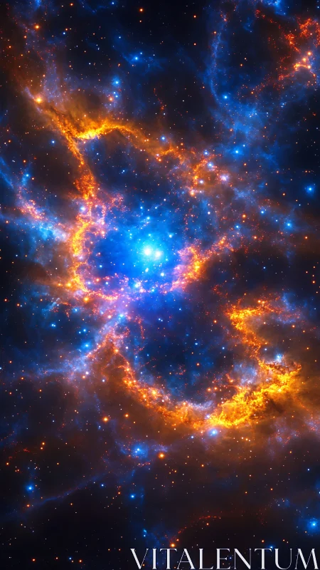 Luminous blue nebula encircles blazing orange stellar core
