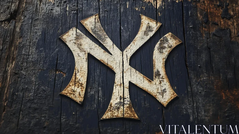 Metallic interlocking NY emblem mounted on aged wood background