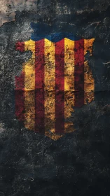 Weathered Catalan stripes carve fire into a crumbling wall