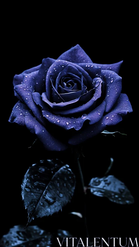 Deep Blue Rose: High-Contrast Floral Study with Hydrophobic Surface Texture.