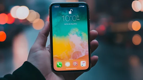 Smartphone Lock Screen Display with Gradient Wallpaper and Status Indicators.