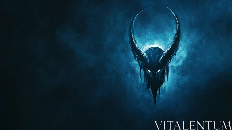 Sinister horned wraith emerges from a glowing blue void