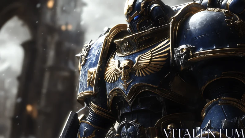 Armored sci fi warrior in baroque power armor.