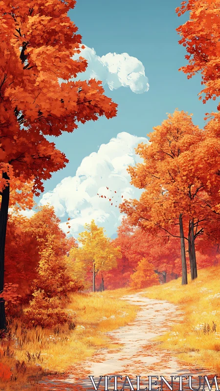 Golden Pathway Through Autumn's Warm Embrace.