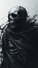 Metallic skull wreathed in swirling black shroud.