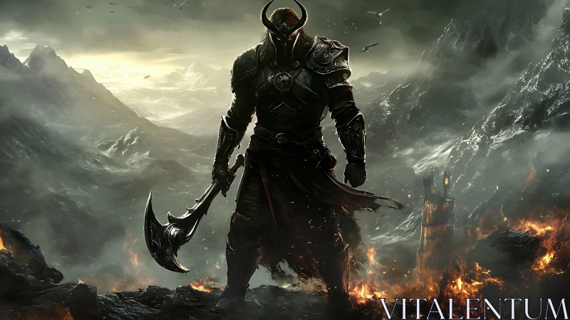 Horned warlord dominates burning mountain pass. Period.