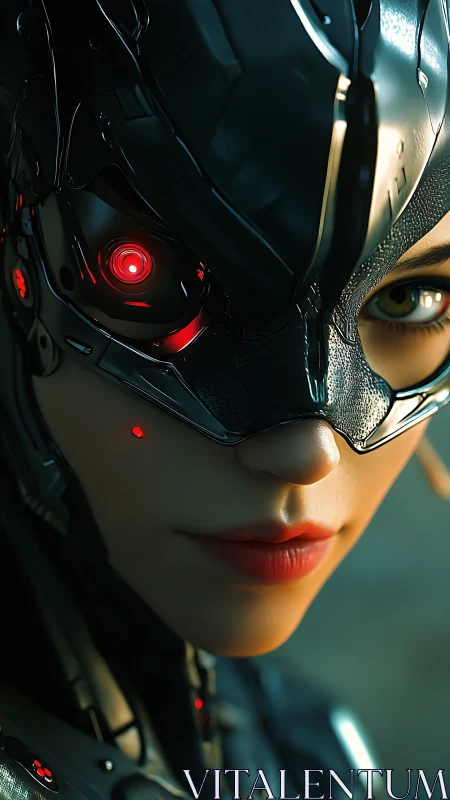 Cybernetic visor interface on biomechanical female operative.