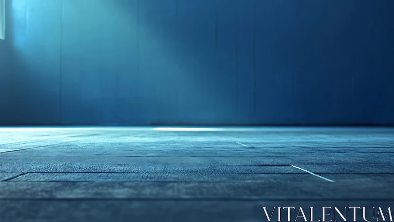 Oblique low-angle study of blue-tinted industrial interior floor.