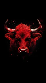 Crimson bull portrait with splattered ink intensity.