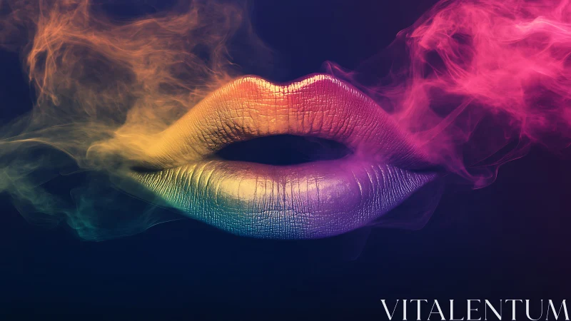 Chromatic lips suspended in volumetric smoke with gradient lighting