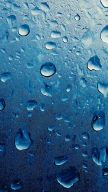 Macro condensation droplets on blue backlit glass surface