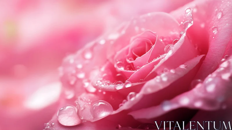 Close-up macro of pink rose petals with water droplets.
