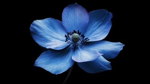 Blue flower specimen positioned against black background