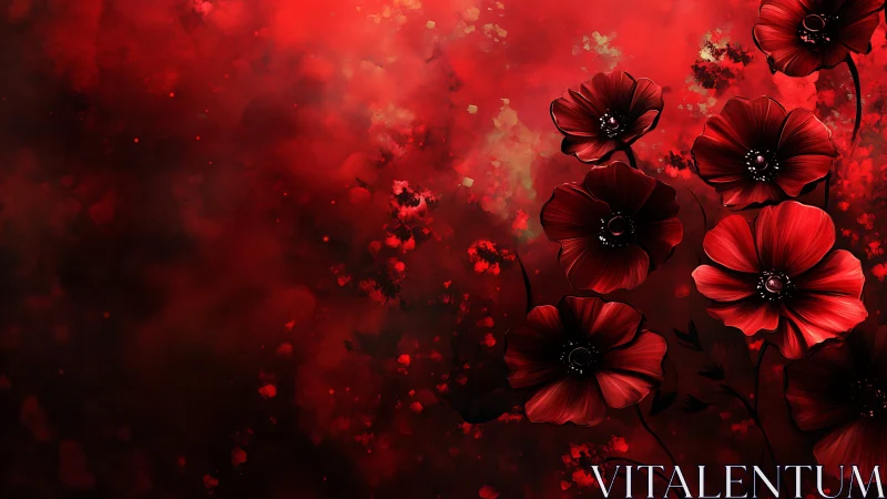 Deep Crimson Cosmos: Silhouetted Poppy Structures in Chromatic Dissolution.