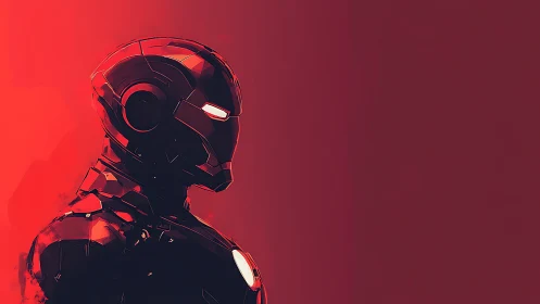 Crimson armor broods in silence against a charged red void