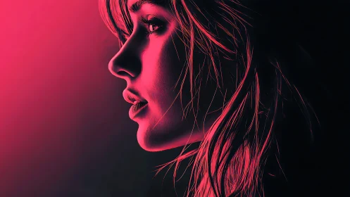 Neon edge profile portrait in high contrast digital painting.