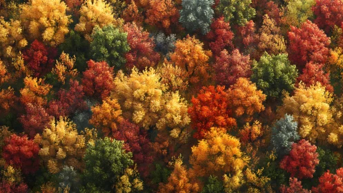 Autumn canopy in riotous bloom from a bird&rsquo;s-eye dreamscape.
