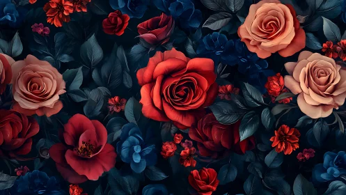 Enchanting Roses and Blooms Dance in Deep Jewel Tones