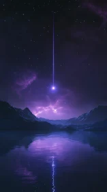 Starlit beam gently touches a quiet violet alien shoreline