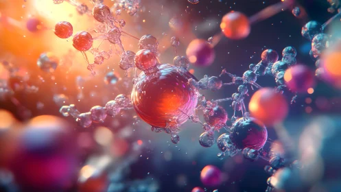 Vivid Molecular Structure in Abstract Sci-Fi Digital Art Style.