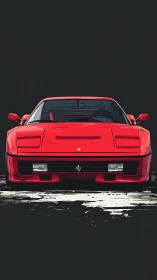 Bold red sports car stands poised against a dark backdrop