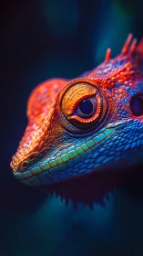Bioluminescent reptile portrait shows iridescent scale detail