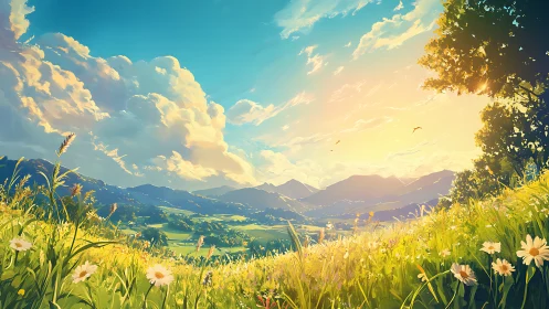 Sunlit wildflower hills quietly rehearse a summer overture